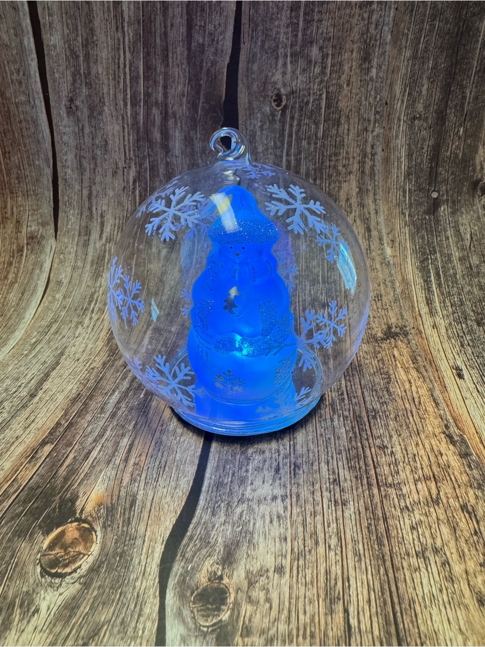 Preowned Snowman Lighted Color  5"x5" Changing Decor Item #PHK7625